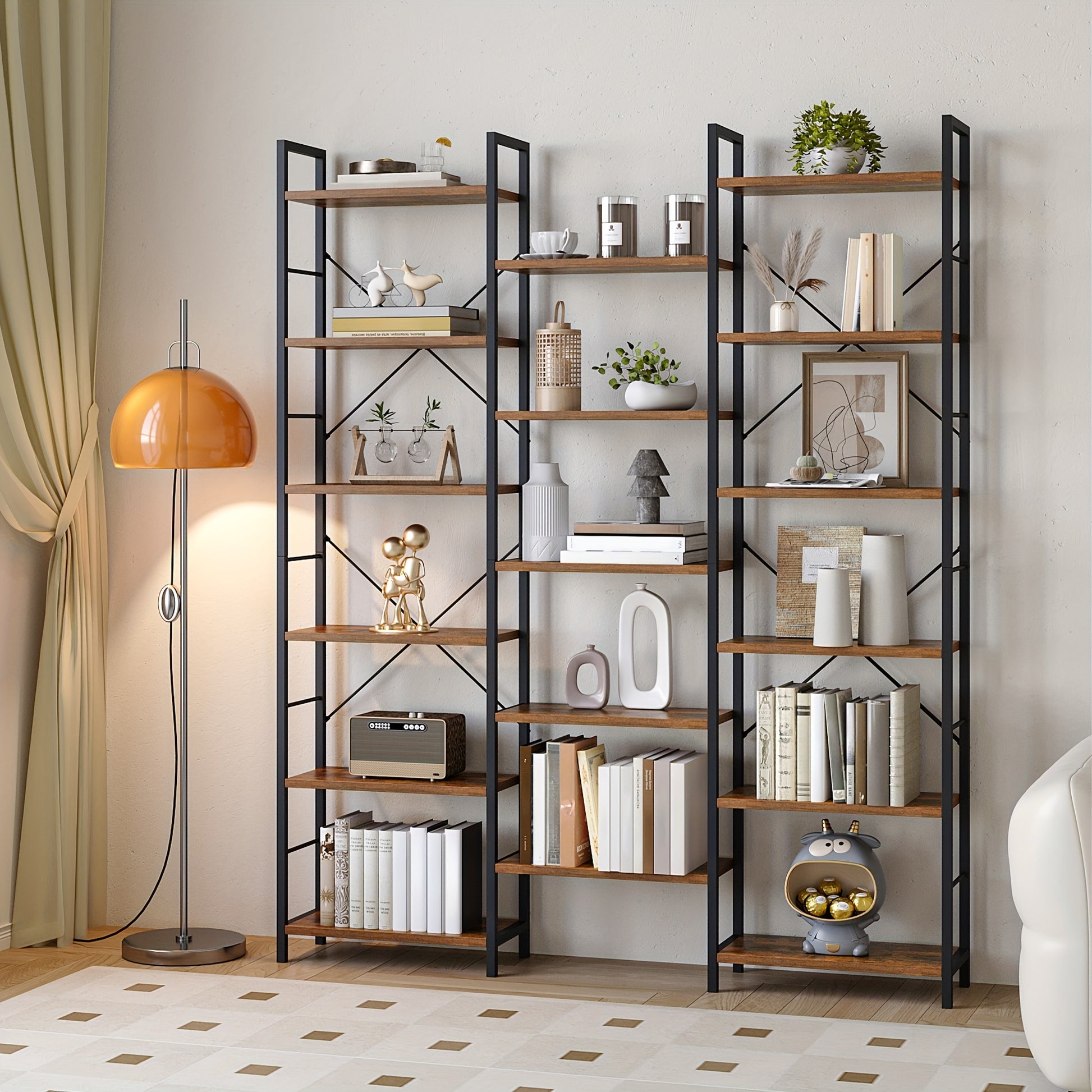 Bookcase, Standing Shelf With 17 Shelves, Closet Storage System, Adjustable Spacing, Book Shelf With Metal Frame, For Living Room, Bedroom, Home Office, Mounted Closet Systems - QUORE