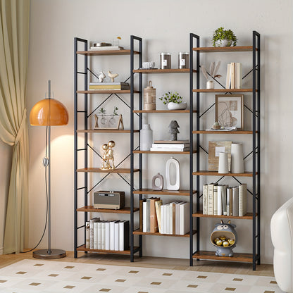 Bookcase, Standing Shelf With 17 Shelves, Closet Storage System, Adjustable Spacing, Book Shelf With Metal Frame, For Living Room, Bedroom, Home Office, Mounted Closet Systems - QUORE