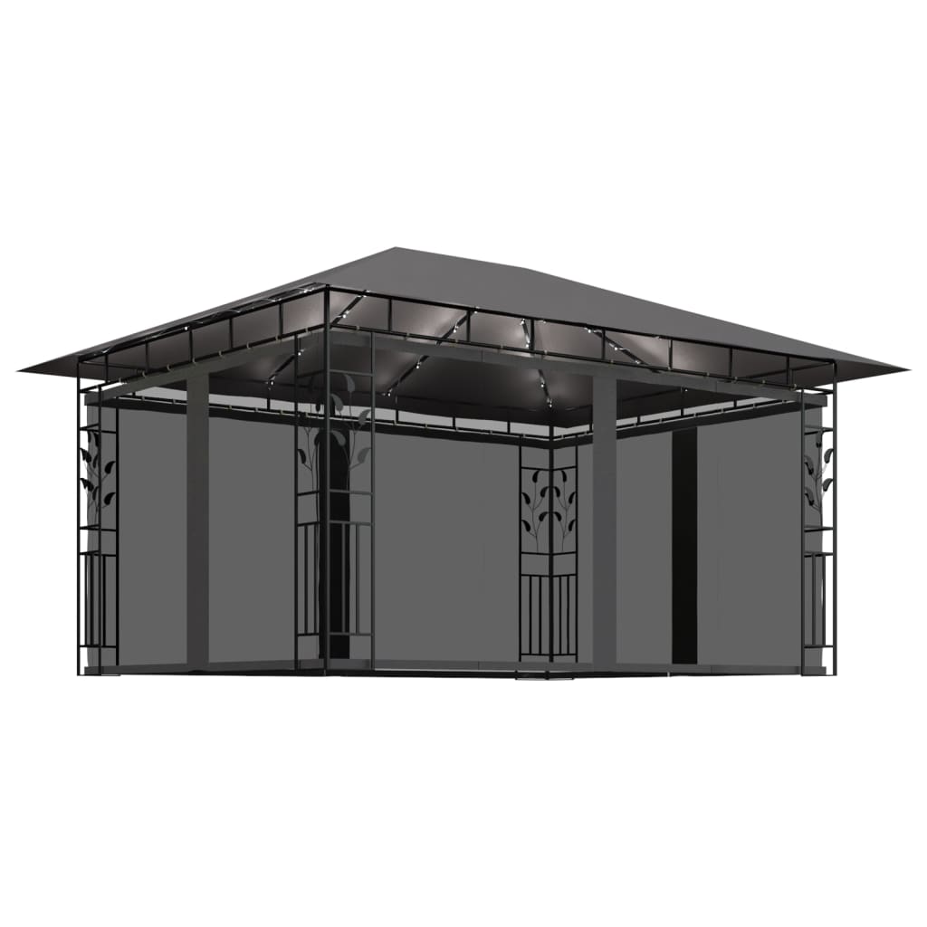 Tuinpaviljoen – Tuinoverkapping – Pergola – Prieel – Tuinhoek – Met Lichtslingers – Stevige Stalen Constructie – Afmeting 4x3x2,73m Anthraciet