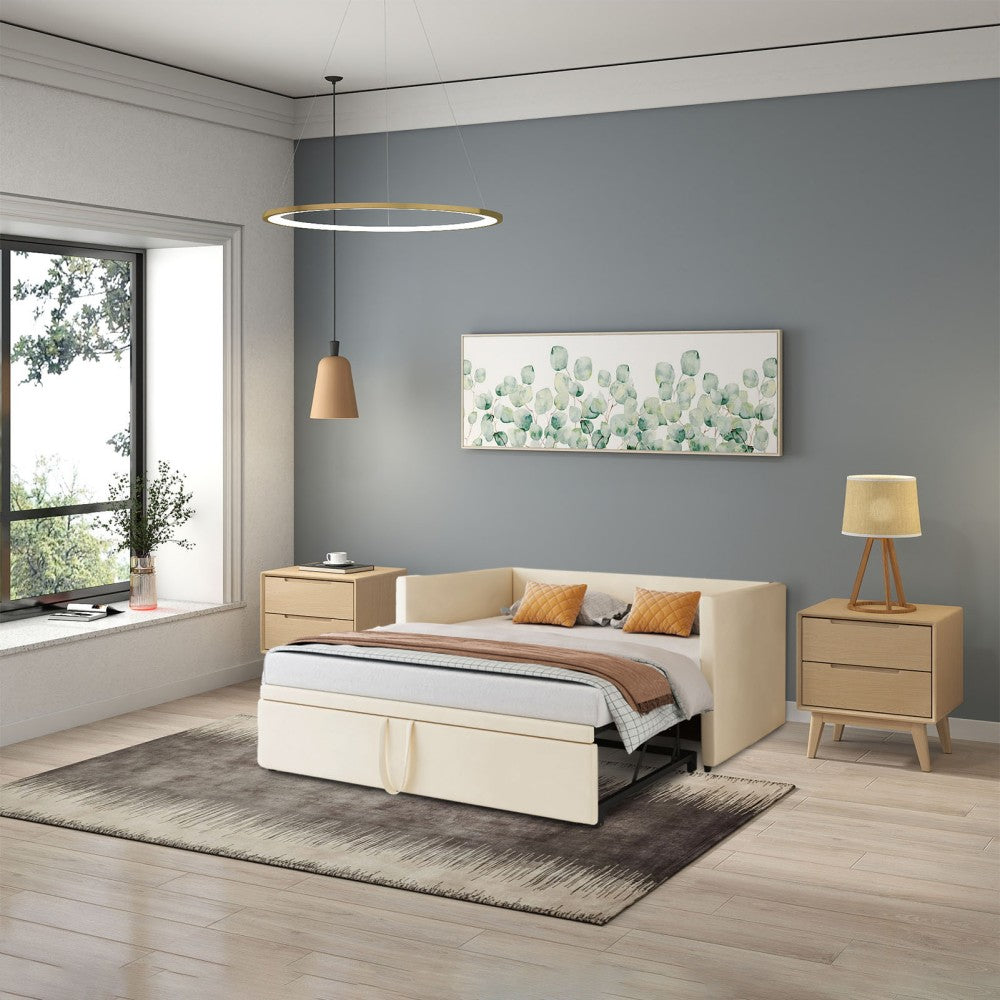 Slaapbank – Bedbank – Bedbank met Uitschuifbed – Multifunctionele Bank – Bedbank Velvet Grijs – Uitschuifbaar tot 180x200 cm – Robuuste MDF en Hardhouten Constructie