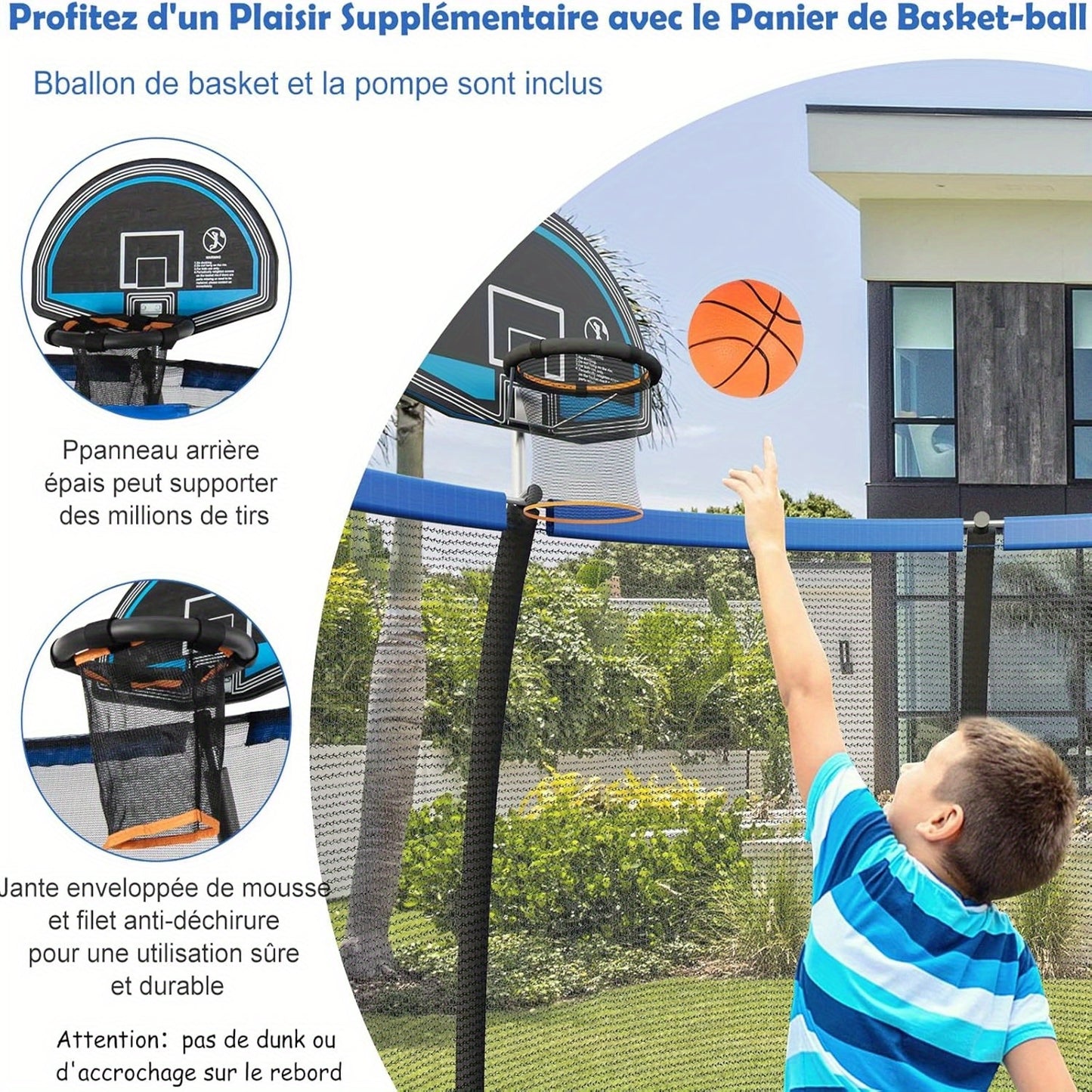 Trampoline – Springkussen – Springnet – Mini Trampoline – Rebounder – Met Veiligheidsnet – Ronde Trampoline 203 cm – Gegalvaniseerd Staal – Basketbalring – Antislip Ladder – Blauw