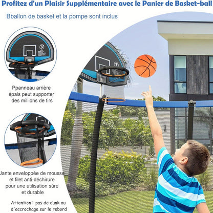 Trampoline – Springkussen – Springnet – Mini Trampoline – Rebounder – Met Veiligheidsnet – Ronde Trampoline 203 cm – Gegalvaniseerd Staal – Basketbalring – Antislip Ladder – Blauw