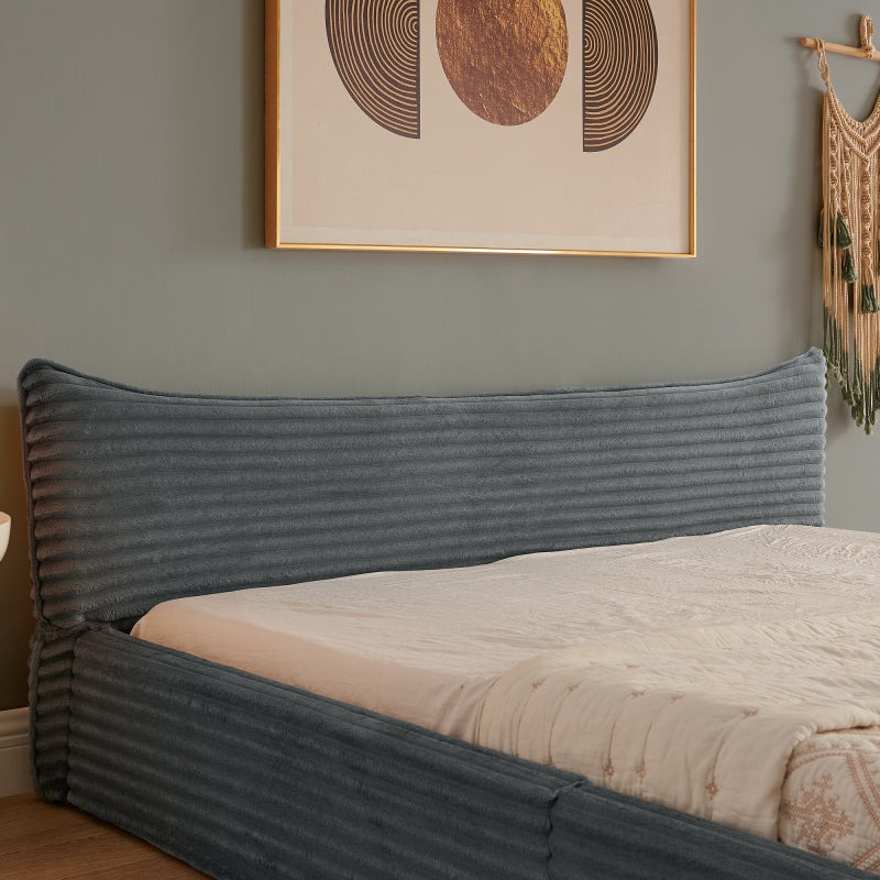 Tweepersoonsbed – Bed – Slaapbank – Ledikant – Boxspring – Donkergrijs Chenille – 140x200 cm – Zachte Velours Bekleding – Stevig Frame