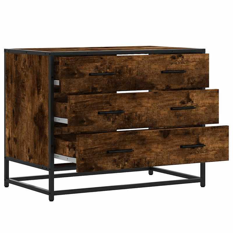 Easy Assembly Modern Dresser - Smoked Oak Finish, Sturdy Construction with Three Drawers, Compact Storage Cabinet for Living Room, Bedroom, Home Office - Engineered Wood Furniture (70x41x56cm), Wood Dresser for Bedroom, Minim