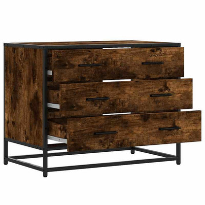 Easy Assembly Modern Dresser - Smoked Oak Finish, Sturdy Construction with Three Drawers, Compact Storage Cabinet for Living Room, Bedroom, Home Office - Engineered Wood Furniture (70x41x56cm), Wood Dresser for Bedroom, Minim