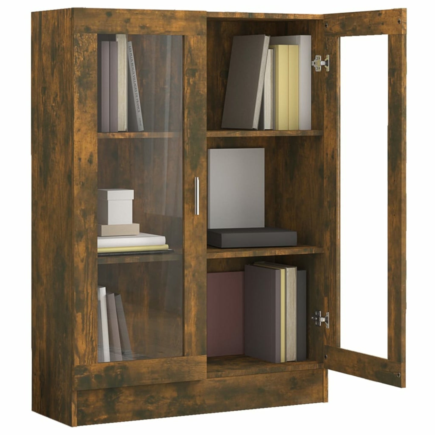Vitrinekast – Vitrine – Glazen Kast – Opbergkast – Wandkast – Smoke Oak – 82,5x30,5x115 cm – Ge-engineerd Hout
