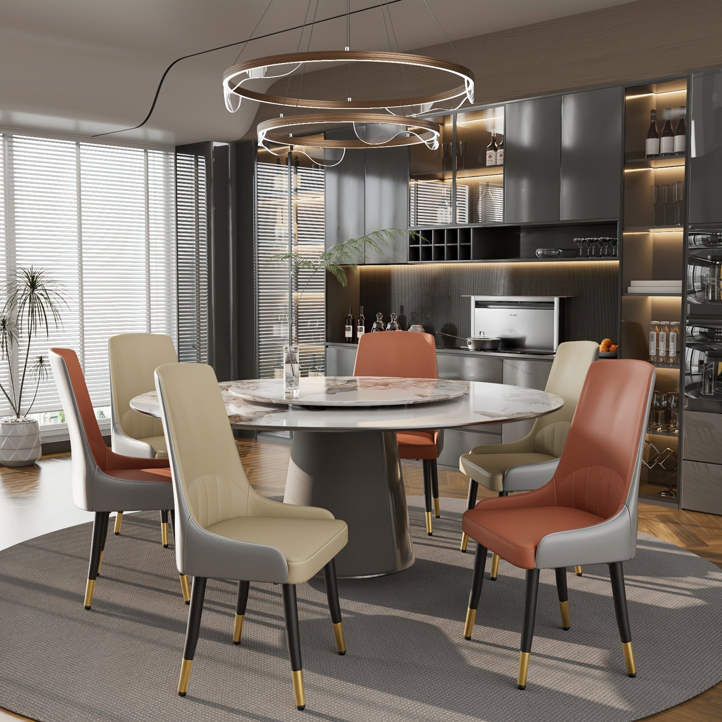 Eetkamerstoelen – Stoelen – Keukenstoelen – Woonkamerstoelen – Zitmeubelen – Set Van 2 Oranje+Grijs – Ergonomische Hoge Rugleuning – Max Belastbaar 150 Kg