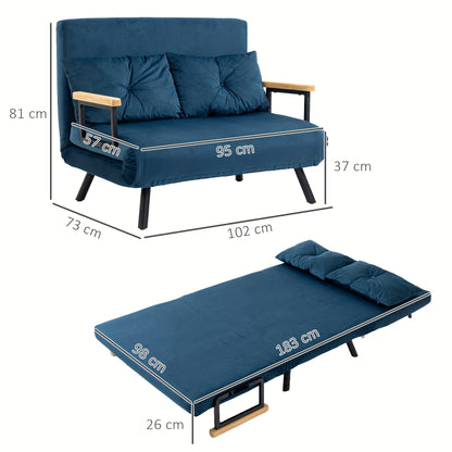 Slaapbank – Bedbank – Slaapstoel – Logeerbed – Bankstel – Verstelbare Rugleuning – Velvet Stof – 102x73x81 cm – Metalen Frame – Multifunctioneel Moderne Design – Blauw