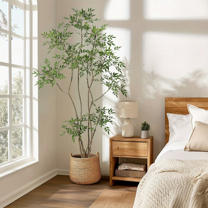 Artificial Tree, Artificial Nandina Domestica Tree, 210cm High Artificial Nandina Domestica Tree, Suitable for Home Decoration, with White Flower Pot, with Decorative Stones, Suitable for Indoor And Outdoor Home, Office, Livi