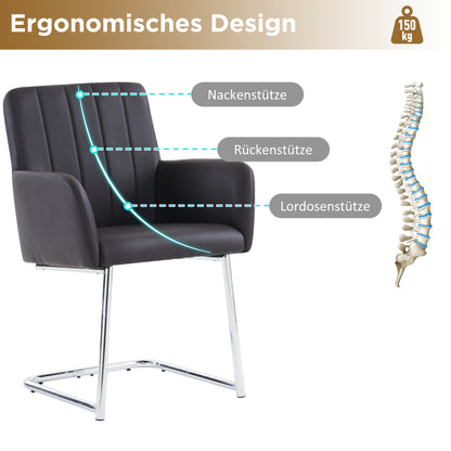 Eetkamerstoel – Stoel – Armstoel – Dining Chair – Zwarte eetkamerstoel set van 2 – Kunstleer Bekleding – Z-vormig Metalen Onderstel