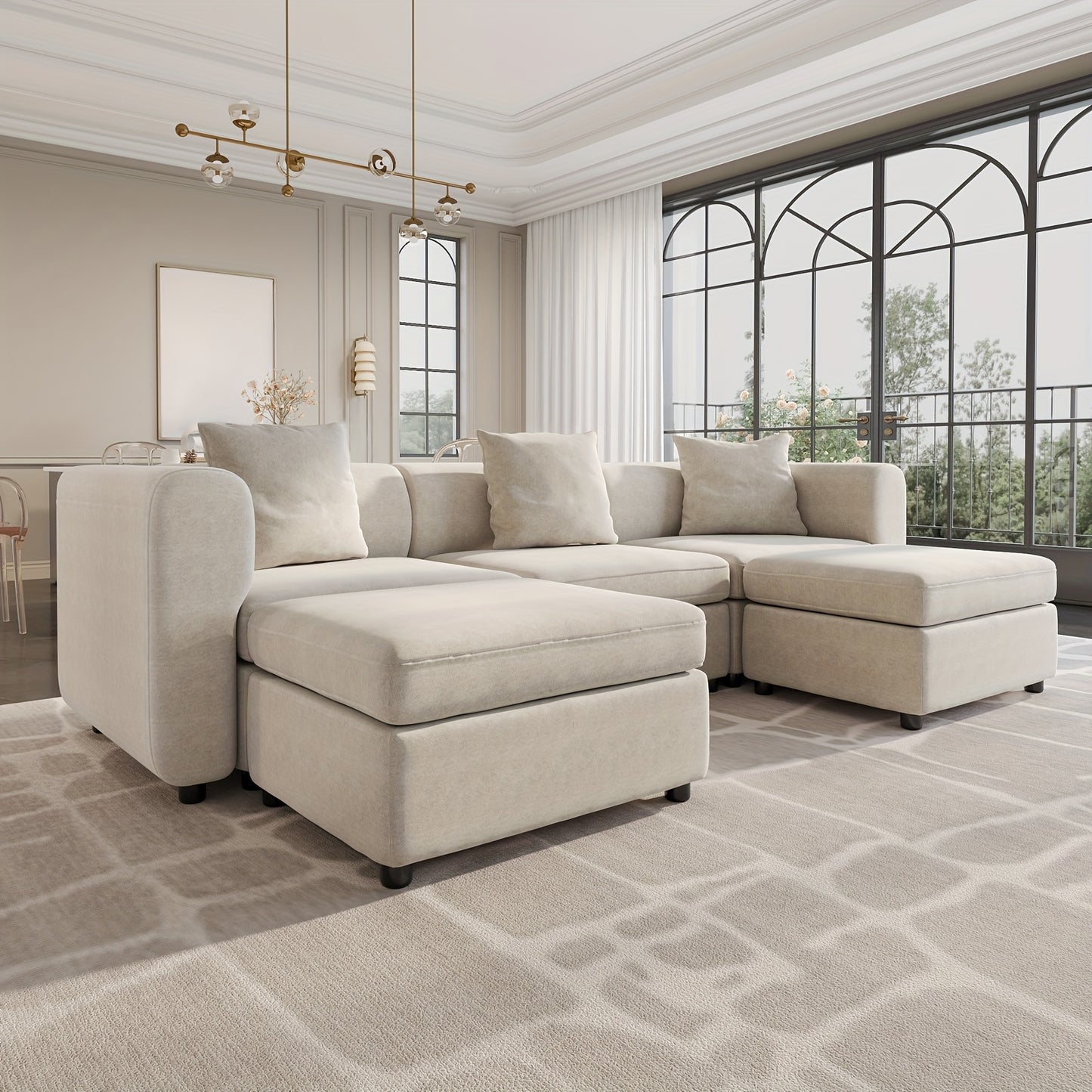 Moderne Modulaire Hoekbank – Loungebank – Zithoek – Sofa – Hoekzetel – 6-Persoons Beige Variant – Ruimtebesparend Ontwerp – Volledig Gemonteerd