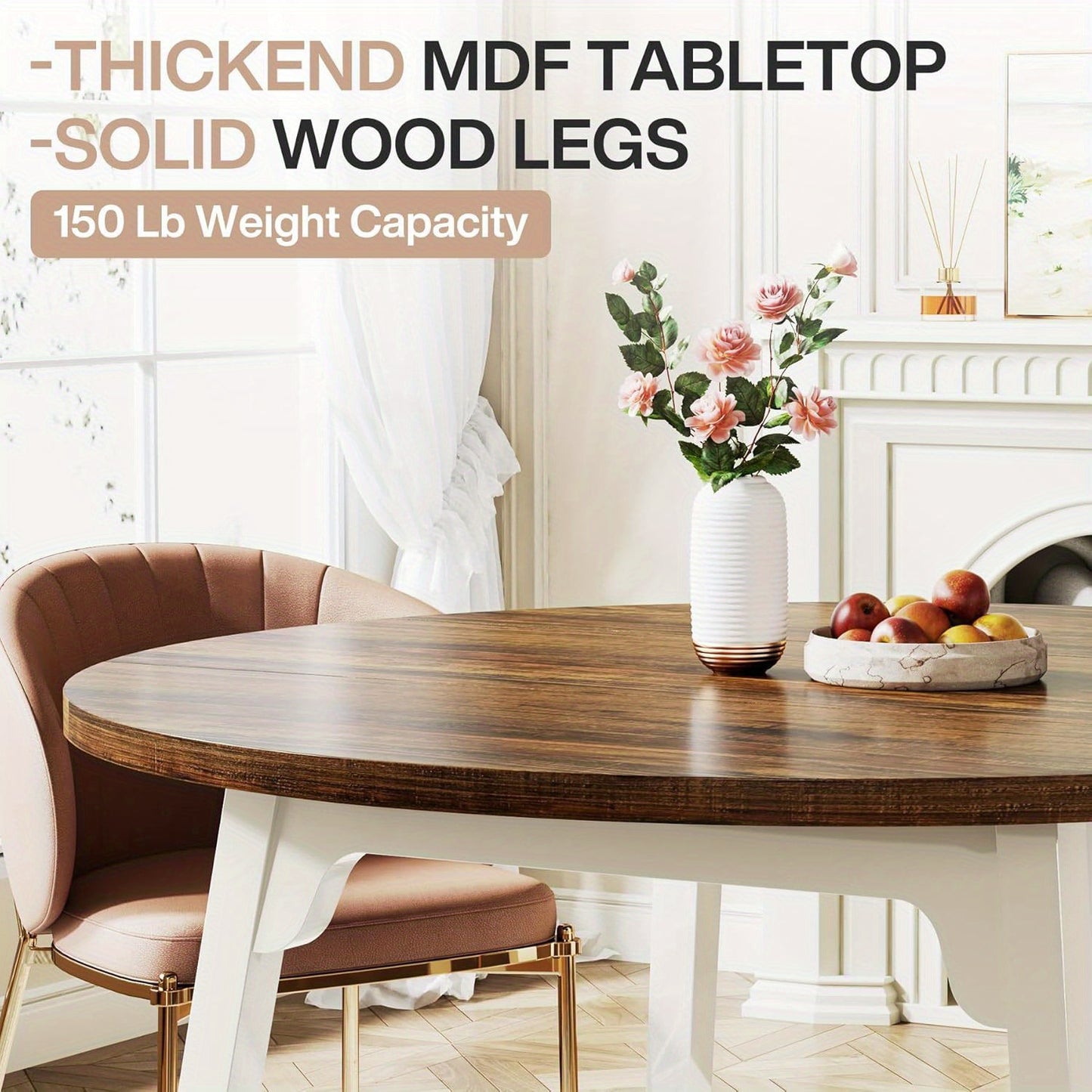 Eettafel – Ronde Tafel – Keukentafel – Tafeltje – Eetkamertafel – Industrieel Design – Massief Houten Poten – 120 cm Diameter – Ruimtebesparend – Wit-Grijs Licht Hout
