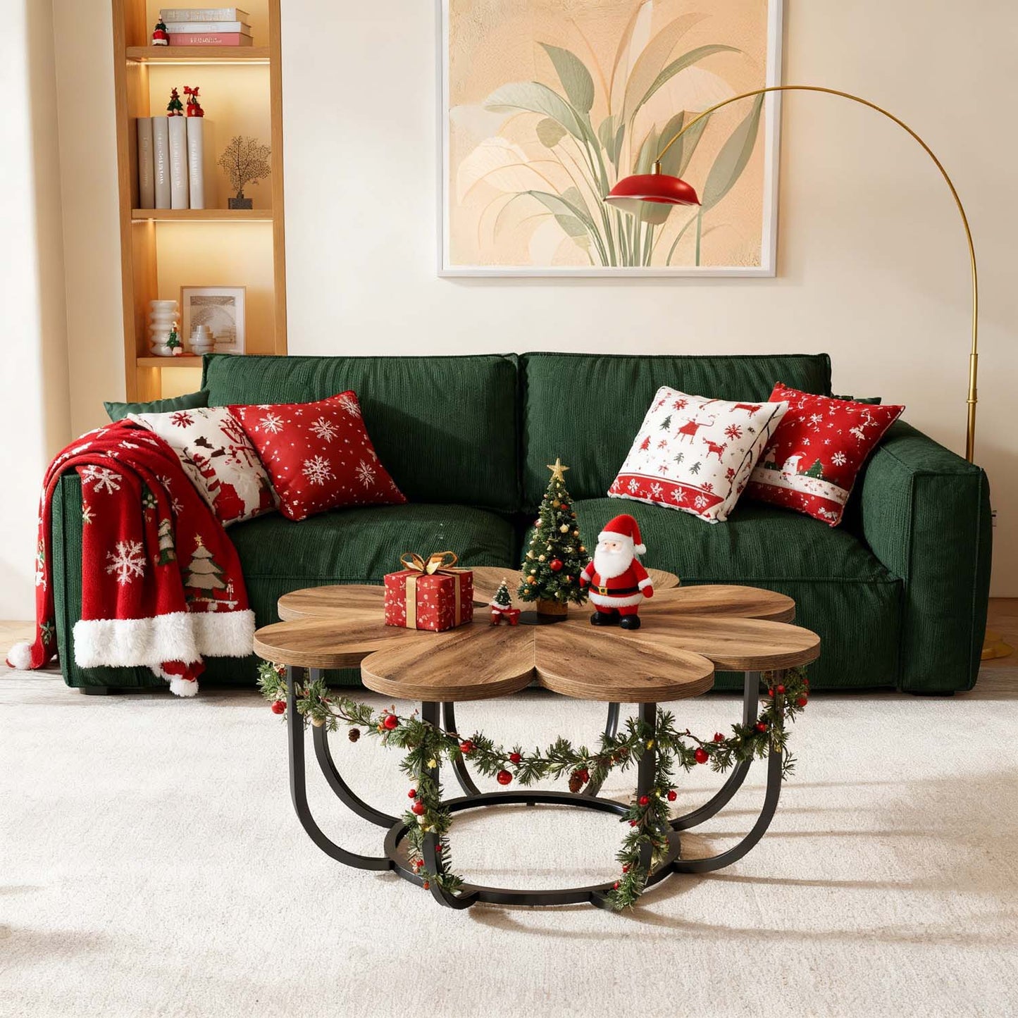 Salontafel – Woonkamertafel – Bijzettafel – Koffietafel – Salon tafel – Bloemvormig Ontwerp – 100 cm Diameter – Faux Marmer Tafelblad – Stevig Metaalframe – Duurzaam Gelamineerd Hout – Modern Bruin & Zwart