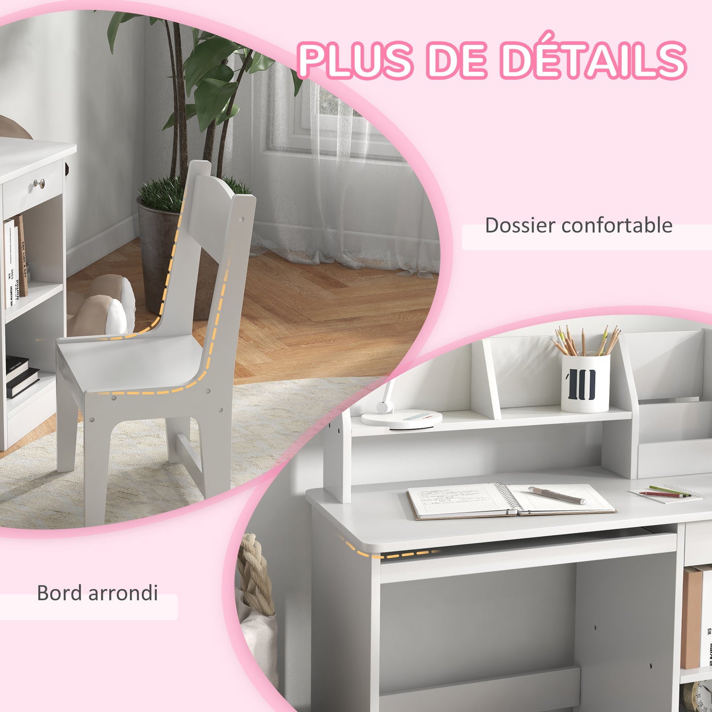 ZONEKIZ Office Set with Desk And Chair for Children Aged 5-8 with Many Storage Compartments, Sliding Tablet, And Drawer Ideal for Writing, Reading, And Drawing, White