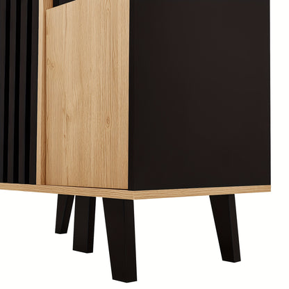 Dressoir – Dressoir Met Zijkasten – Opbergkast – Kast – Wandmeubel – Laminaten Afwerking – Uniek Zwart Houtnerfpatroon
