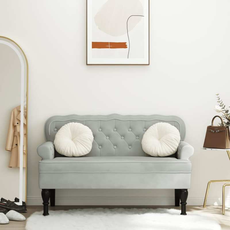 Bankstel – Banken – Sofa – Zitbank – Zithoek – Lichtgrijs – Velvet Stof – Duurzaam Houten Frame – 119,5x64,5x75 cm