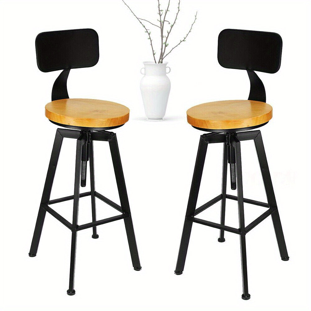 Barkrukken – Barstoelen – Keukenkrukken – Stoel Voor Keukeneiland – Industriële Barkrukken Zwart – Verstelbare Zithoogte 64-84 cm – Draaibaar Met Voetensteun – Set Van 2