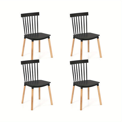 Windsor Eetkamerstoelen – Eetkamerstoelen – Stoelen – Houten Stoelen – Spijlenstoelen – Set van 4 – Zwarte Afwerking – Stevige Beukenhouten Poten – Anti-slip Voetdoppen