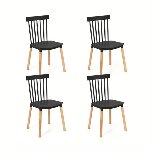 Windsor Eetkamerstoelen – Eetkamerstoelen – Stoelen – Houten Stoelen – Spijlenstoelen – Set van 4 – Zwarte Afwerking – Stevige Beukenhouten Poten – Anti-slip Voetdoppen