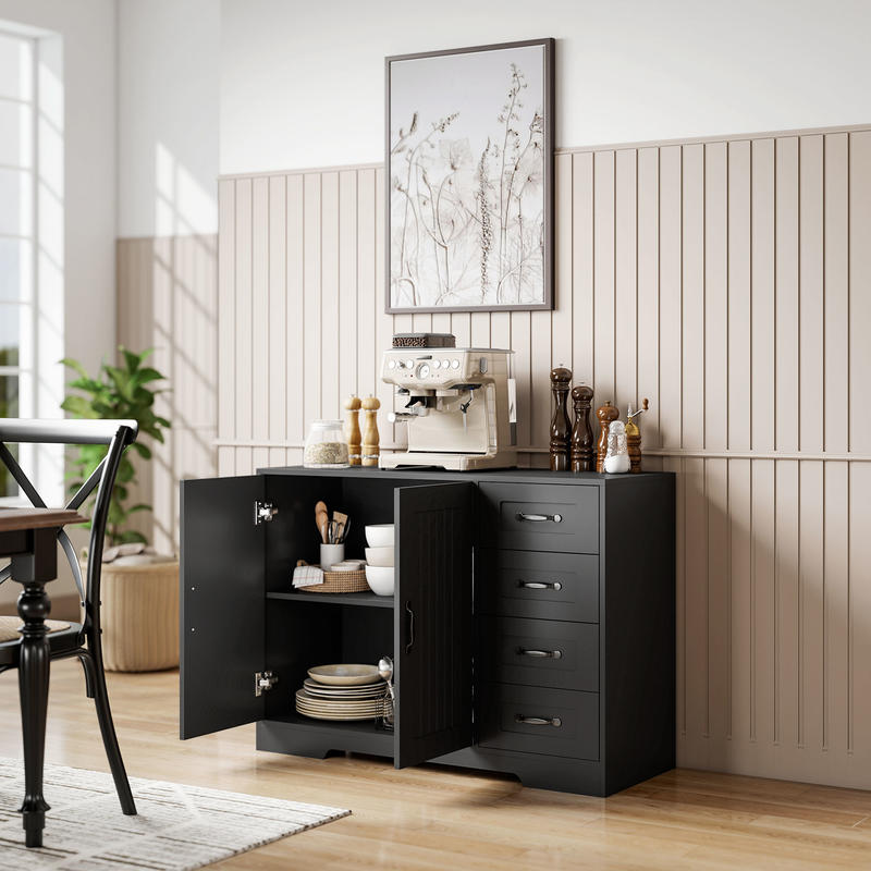 Dressoir – Sideboard – Ladekast – Opbergkast – Kast – Modern Zwart Design – 4 Lades & 1 Deurkast – Compact 105x40x76 cm