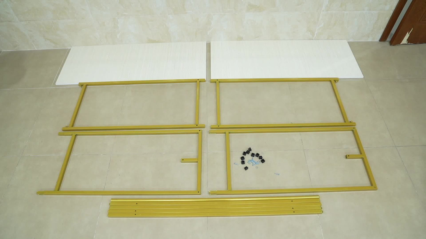 Kledingrek – Kledinghanger – Kledingstandaard – Kledinghouder – Garderoberek – Goudkleurig – Metaal en Hout – 120x45x190 cm – Met Stevige Onderplank