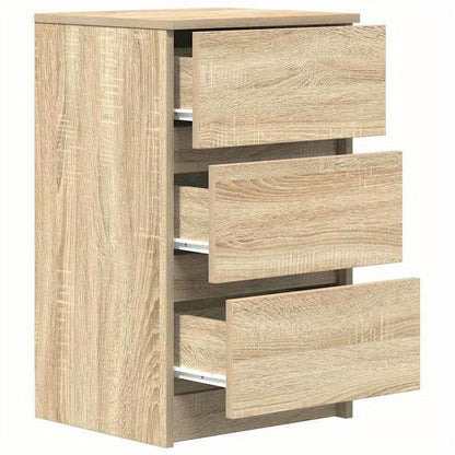 Nachtkastje – Bijzettafel – Nachtkast – Ladekastje – Opbergkast – Set van 2 – 3 Lades – Massief Eikenhout – Compact 39x35x65 cm
