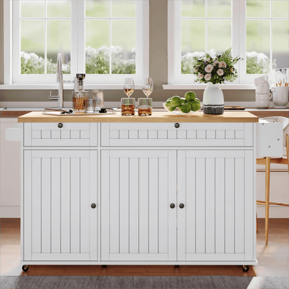 Keukenblok – Keukenkast – Keukenmeubel – Keukeneiland – Kitchenette – Mobiel met Inklapbaar Werkblad – Zes Wielen met Rem – Zwart Modern Design