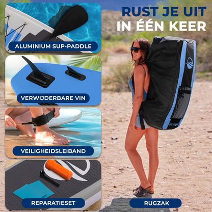Opblaasbare SUP Board – Stand-Up Paddleboard – Peddelboard – Inflatable Paddleboard – Paddlebord Blauw – Anti-Slip Dek – 320 cm Lengte Met Accessoires - Blauw
