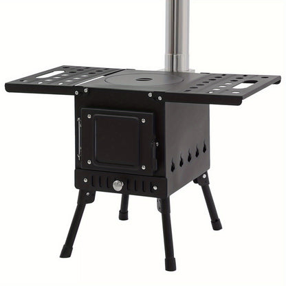 Mini Houtkachel – Campingkachel – Tentkachel – Houtkachel Outdoor – Caravankachel – Compact & Draagbaar – Verstelbare Pootjes & Rookafvoer