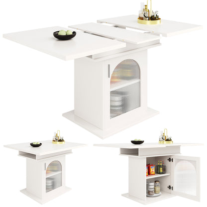 Uitklapbare Eettafel – Uitschuifbare Tafel – Tafeltje – Klaptafel – Inklapbare Keukentafel – 110-140x80x76 cm – MDF Marmerlook – 3 Verstelbare Vakken