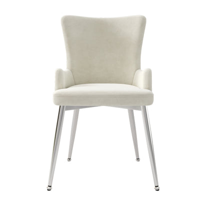 Velvet Eetkamerstoelen – Eetkamerstoelen Zonder Armleuningen – Luxe Stoelen – Velours Stoelen – Beige Stoelen – Metalen Frame – Comfortabel Schuim
