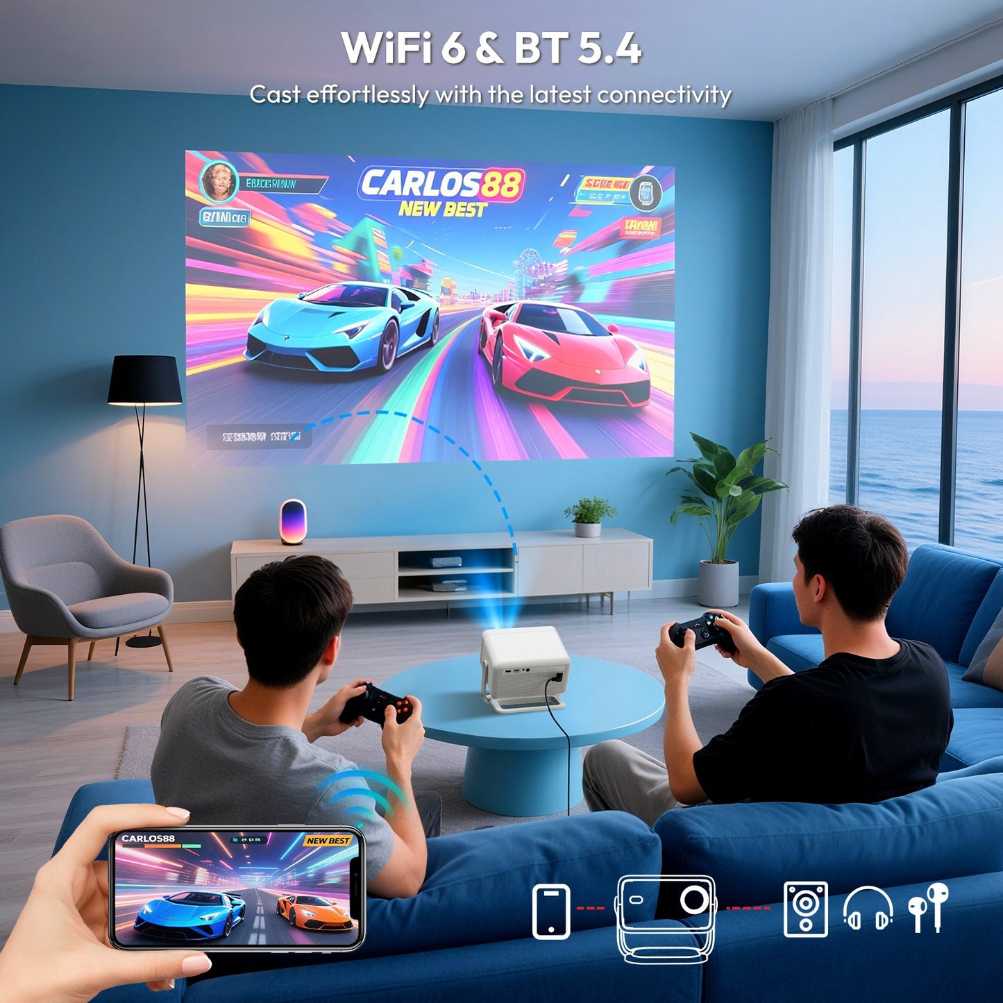 Projector – Beamer – Video Projector – Multimediaspeler – Full HD Beamer – Compact Wit Design – 700 ANSI Lumen Helderheid – Native 1080p Resolutie met 4K Ondersteuning