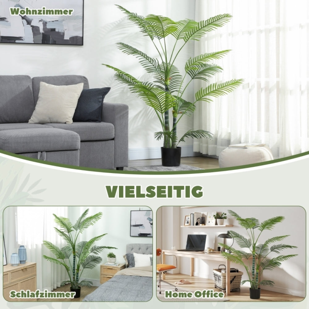 Kunstpalm – Nepboom – Valse Palm – Kunstplant – Faux Tree – UV-Bestendig – Onderhoudsvrij – 16 Realistische Bladeren – Zwarte Pot