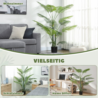 Kunstpalm – Nepboom – Valse Palm – Kunstplant – Faux Tree – UV-Bestendig – Onderhoudsvrij – 16 Realistische Bladeren – Zwarte Pot