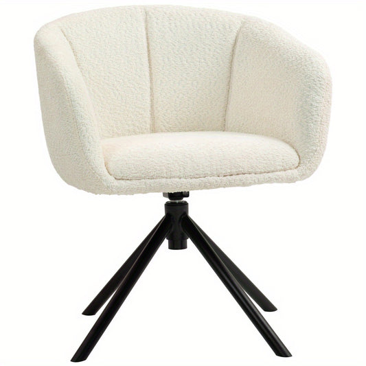Draaifauteuil – Loungestoel – Fauteuil – Draaistoel – Relaxstoel – 360° Draaibaar – Linnenlook Stof – Ergonomisch Ontwerp – Crème Wit – Metalen Poten