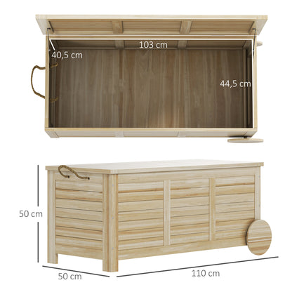 Outsunny Outdoor Storage Chest, Wooden Storage Crate, 185L, with Casters and Weatherproof Interior Cover, 110 x 50 x 50 cm, Natural Wood