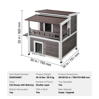 Kattenhuis Buiten – Kattenhok – Kattenverblijf – Kattenvilla – Kattenhut – Houten Twee Verdiepingen – Weerbestendig Met Balkon
