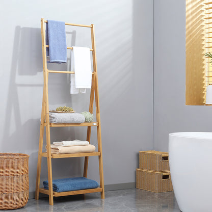 Bamboe handdoekenladder – handdoekrek – handdoekhouder – badkamerladder – opbergrek – natuurlijk bamboe – opvouwbaar – 152 cm hoog