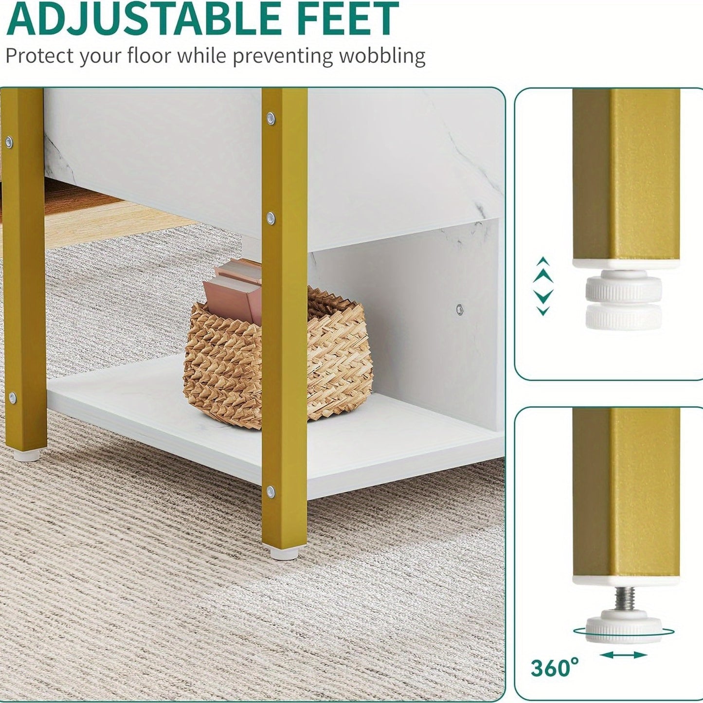 4-in-1 Verhoogbare Salontafel – Bijzettafel – Eettafel – Bureau – Opbergtafel – Wit – Verstelbaar Tafelblad – 2 Opberglades