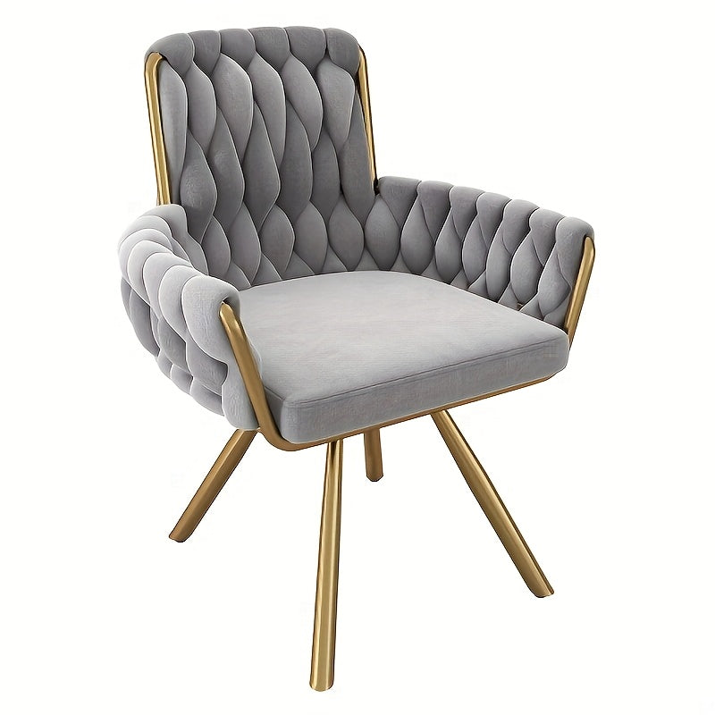 Eetkamerstoel – Stoel – Zitten – Hocker – Kruk – Modern Grijs met Gouden Accenten – Comfortabele Katoenen Vulling – Onderhoudsvriendelijk Zonder Hout