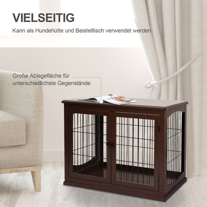 Hondenbench – Hondenkooi – Hondenhuisje – Hondenbench Opvouwbaar – Hondenkennel – Met 2 Deuren – Vergrendelbaar – Metaal & MDF – 58,5 x 81 x 66 cm – Bruin/Zwart
