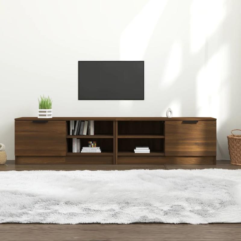 Tv-meubelen 2 st 80x35x36.5cm bewerkt hout bruin eikenkleur This TV stand is a convenient place to store various items, keeping your furniture neatly organized. Made of high-quality wood, the cabinet is strong and stable., Me