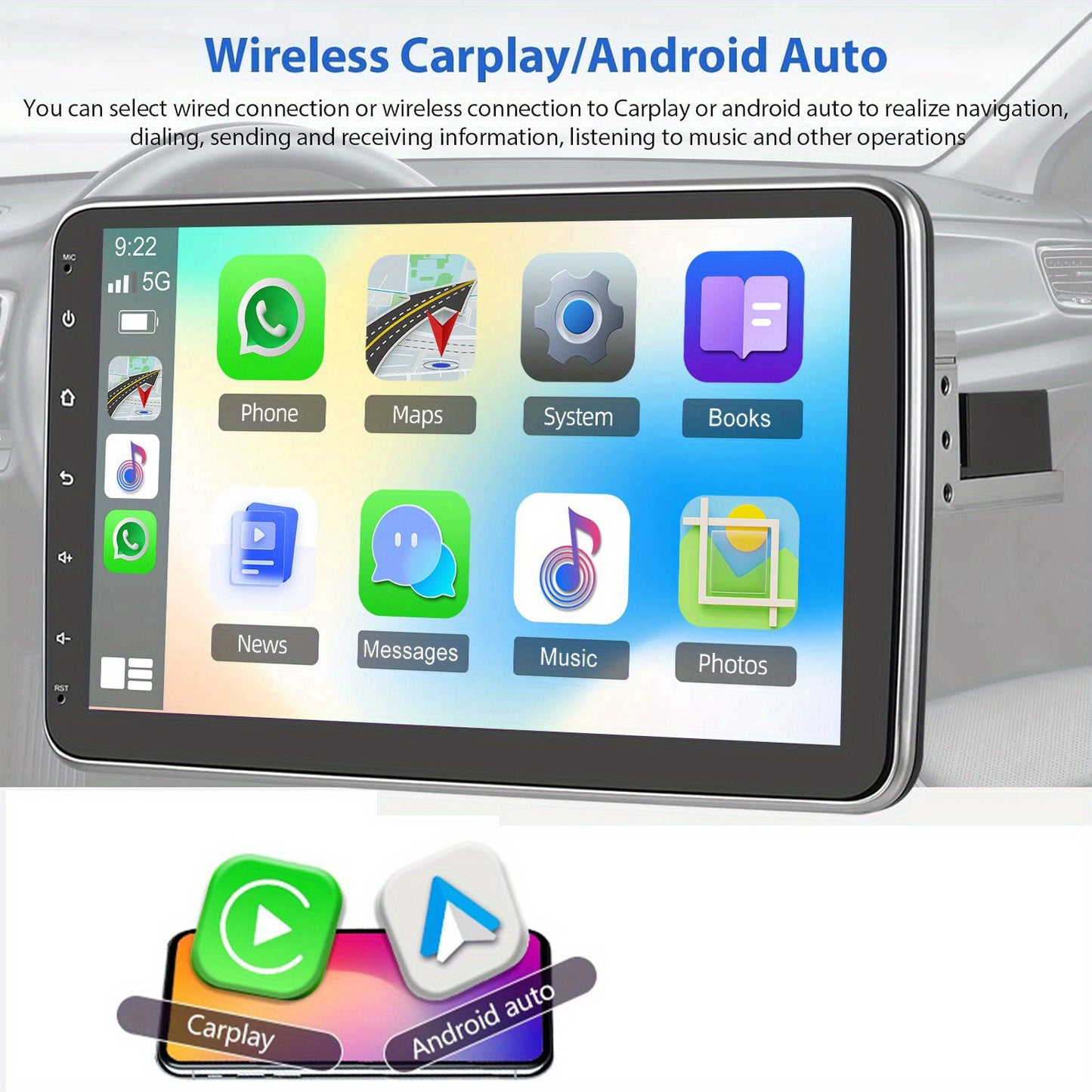 Autoradio – Android Car Radio – 1 DIN Radio – Auto Multimedia Speler – GPS Navigatie – 10,1 Inch Draaibaar Touchscreen – Inclusief Achteruitrijcamera