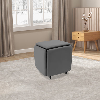 Sofa Poef – Voetenbank – Krukje – Zitzak – Bijzettafel – Multifunctioneel 5-in-1 Design – Memory Foam Comfort – Stevig Carbonstaal Frame – Grijs – Compact & Stapelbaar 46x48 cm
