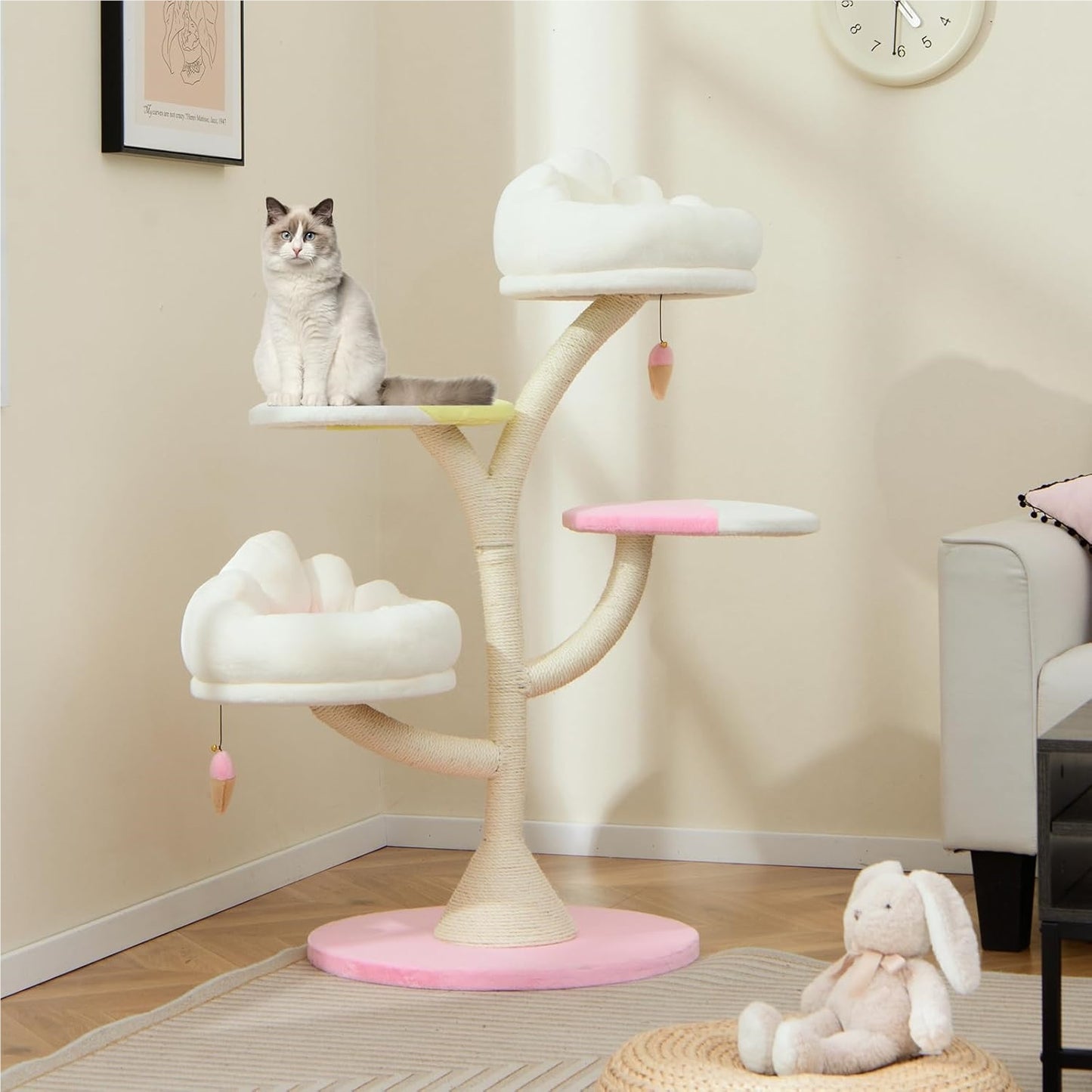 Krabpaal – Kattenboom – Kattenkrabpaal – Krabmeubel – Kattenhuis – Houten Constructie – 2 Ligplekken & Speelbal