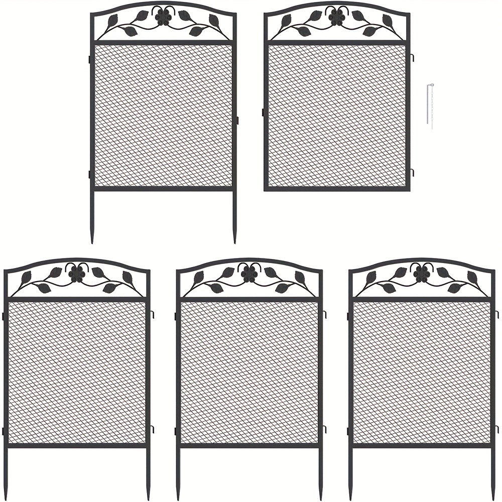 Metalen Tuinpanelen – Tuinafscheiding – Borderafscheiding – Tuinafzetting – Moestuinafscheiding – Zwarte Roestwerende Coating – 110x60 cm – Set van 5 Stuks