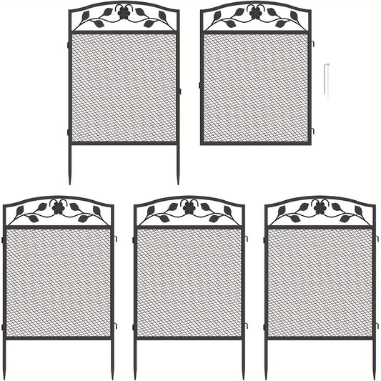 Metalen Tuinpanelen – Tuinafscheiding – Borderafscheiding – Tuinafzetting – Moestuinafscheiding – Zwarte Roestwerende Coating – 110x60 cm – Set van 5 Stuks