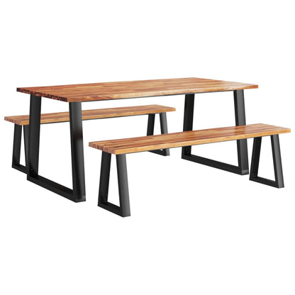 Eetkamer Hoekset – Hoekbank – Eettafel Set – Dining Set – Hoekmeubel – Massief Acaciahout – U-Vormige Stalen Poten – 180 cm Lang
