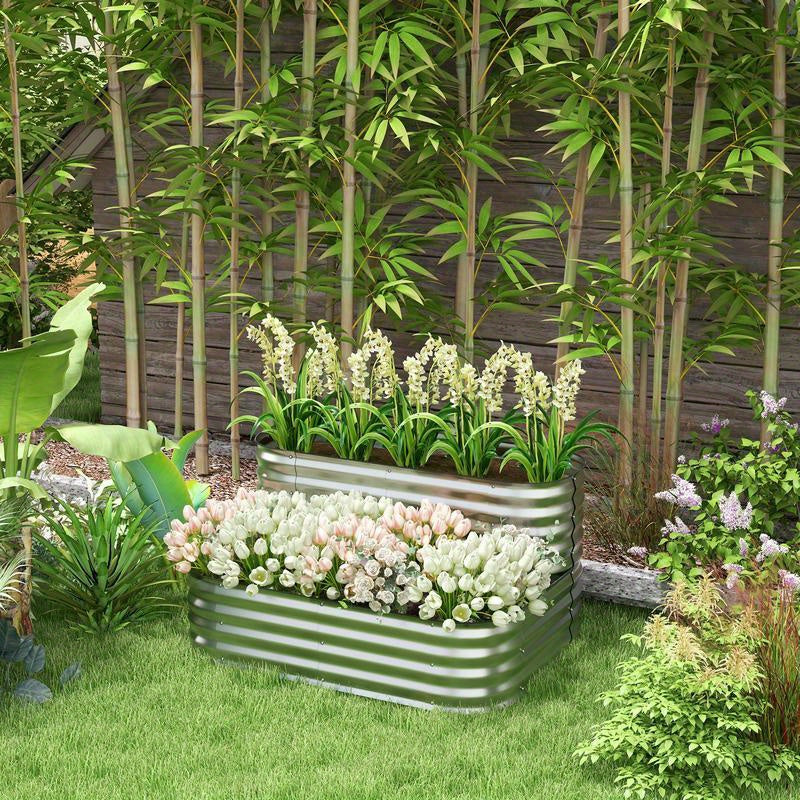 Verhoogde Plantenbak – Metalen Tuinbak – Grote Bloembak – Moestuinbak – Balkonbak – Gegalvaniseerd Staal – 2-Lagen Ontwerp – Roestbestendig & Weerbestendig – 120x90x30 cm – Golvende Zijkanten & Drainagesysteem