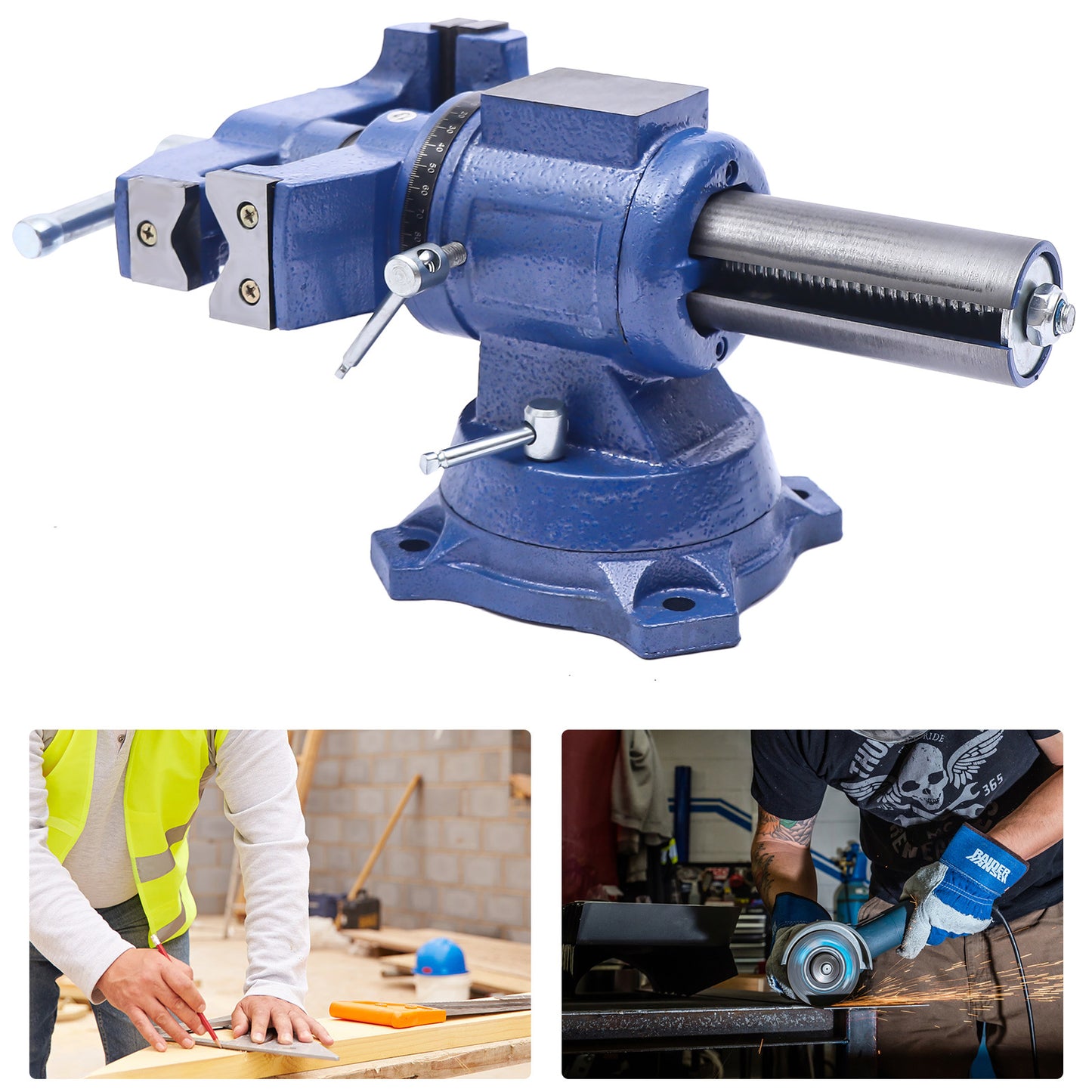 Bankschroef – Werkbankschroef – Tafelbankschroef – Draaibare Klem – Gietijzeren Klem – 360° Rotatie – Spanwijdte 100 mm